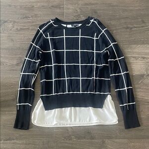 Vintage Y2K The Limited Black & White Grid Sweater w/ White Layer Detail, Medium